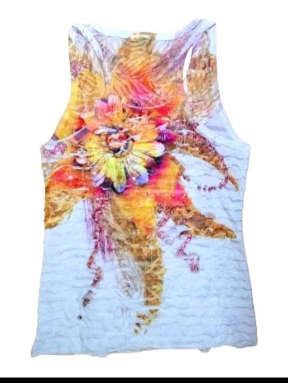 XXI Women’s Large Floral Tank Top Ivory Ruffled Lightweight